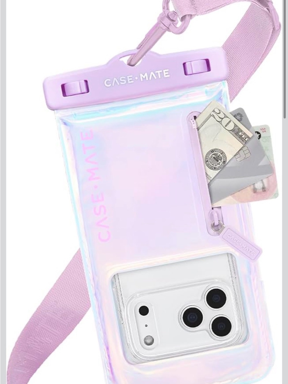 case-mate Iridescent Lavender Waterproof Phone Pouch with Card Pocket and Strap